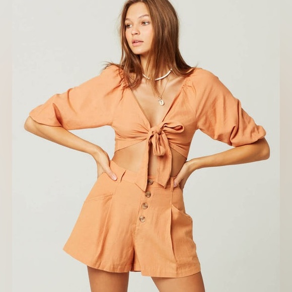 L*Space SET Penelope Toasted Crop Top & Vista Shorts Linen Blend Size Medium - Picture 12 of 12